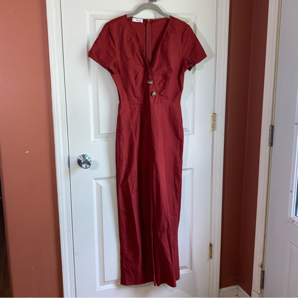 MNG Romper Jumpsuit Short Sleeve V Neck Rust Red sz XSmall